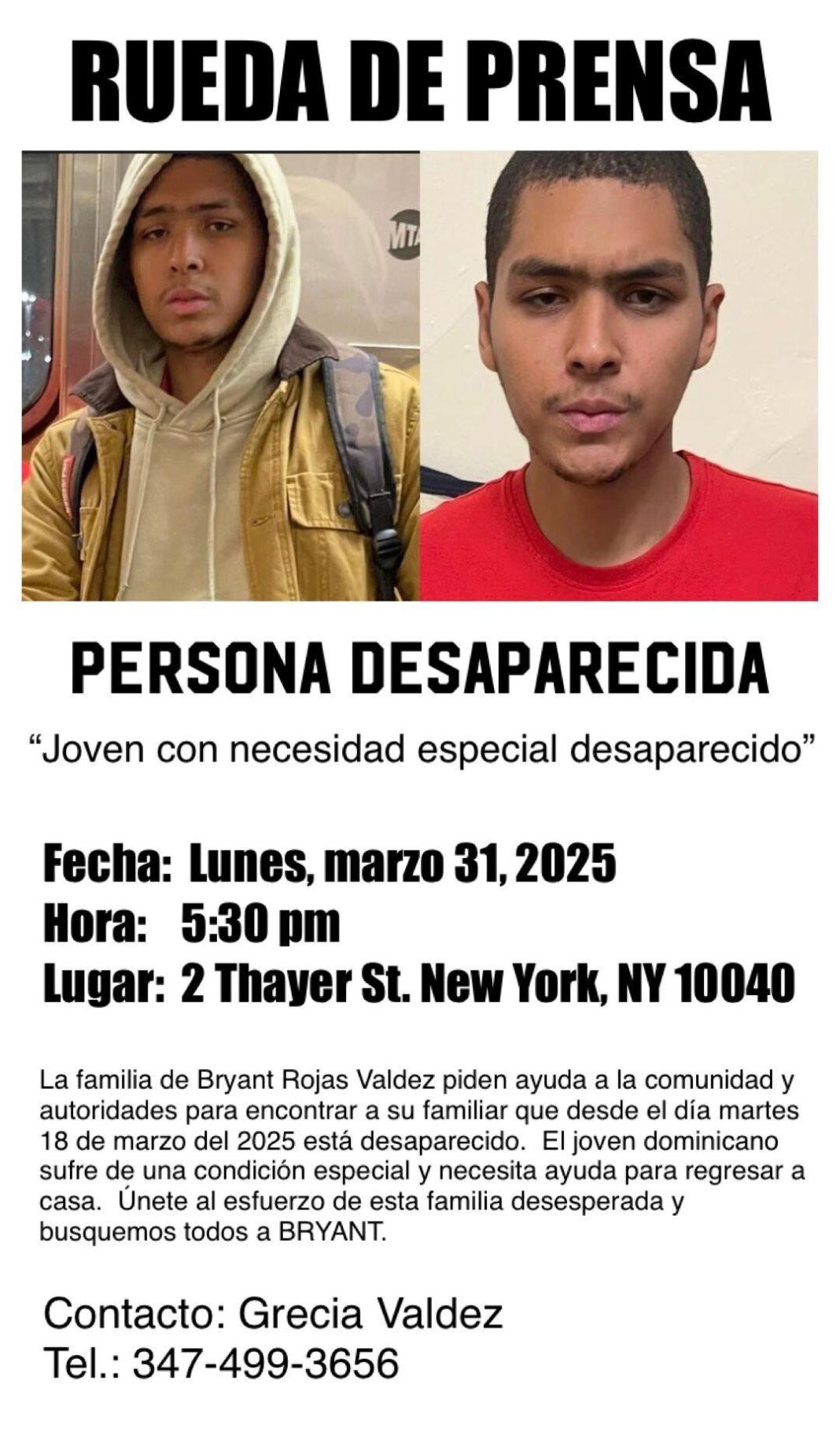 Sigue desparecido hijo de periodista residente en Nueva York