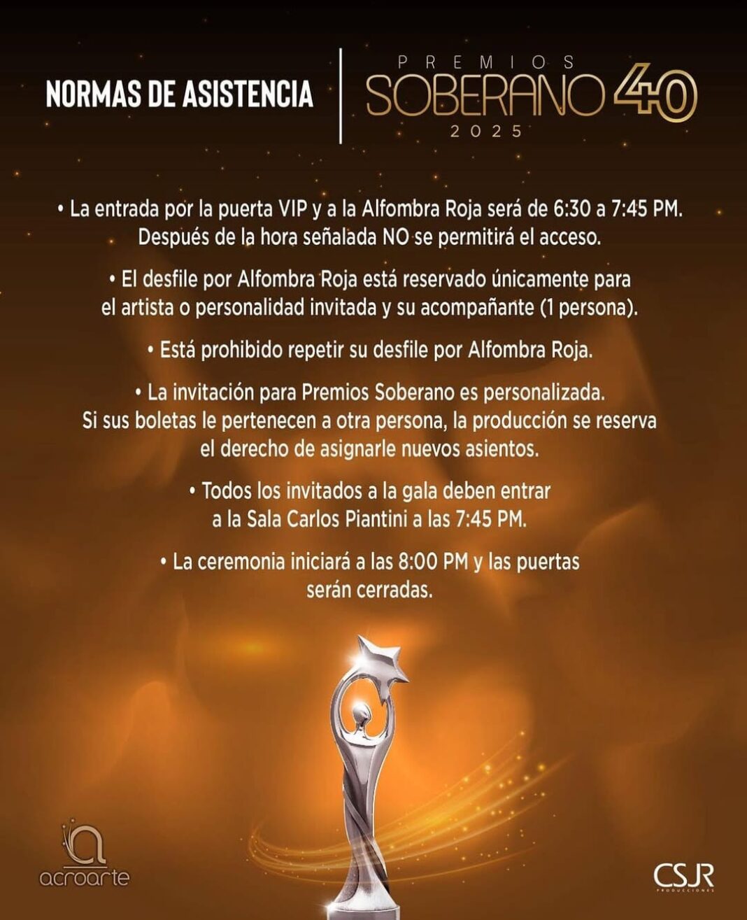 Todo listo para los Premios Soberano 2025, el evento artistico más importante de la República Dominicana