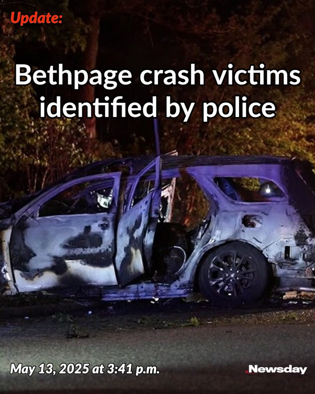 La policía identifica a 3 muertos después de que una camioneta chocara contra un árbol y estallara en llamas en NY